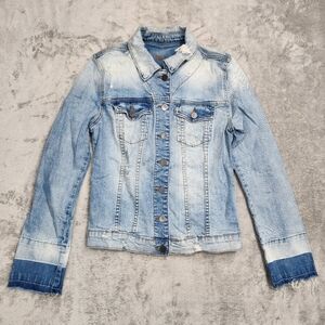 Kut from the Kloth Trucker Jacket Women’s Small Blue Lily Jean Denim Raw Cuffs